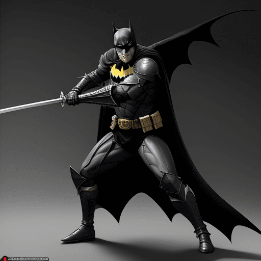 AI generated:  Batman Medieval knight, swinging a long sword, full body armor, highly realistic, ultra-detailed --...