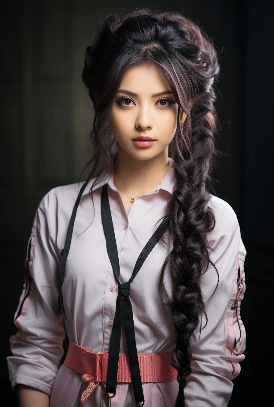 AI generated: final fantasy viii: rafu hendricks korean anime actress hair, in the style of hyper-realistic portra...