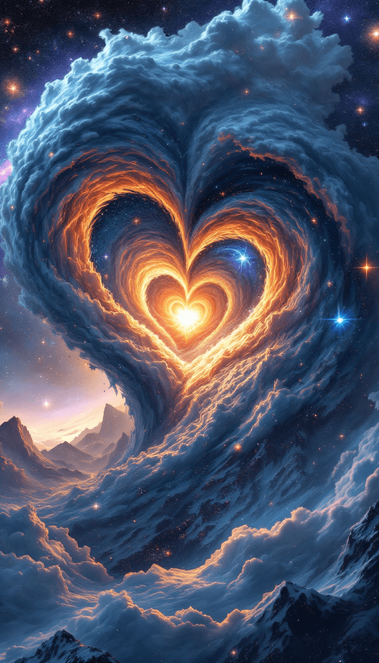 AI generated: (Loveheart Eye open) :: Swirling hyperrealistic hyperspatial vortex tornado of a loveheart, each hal...