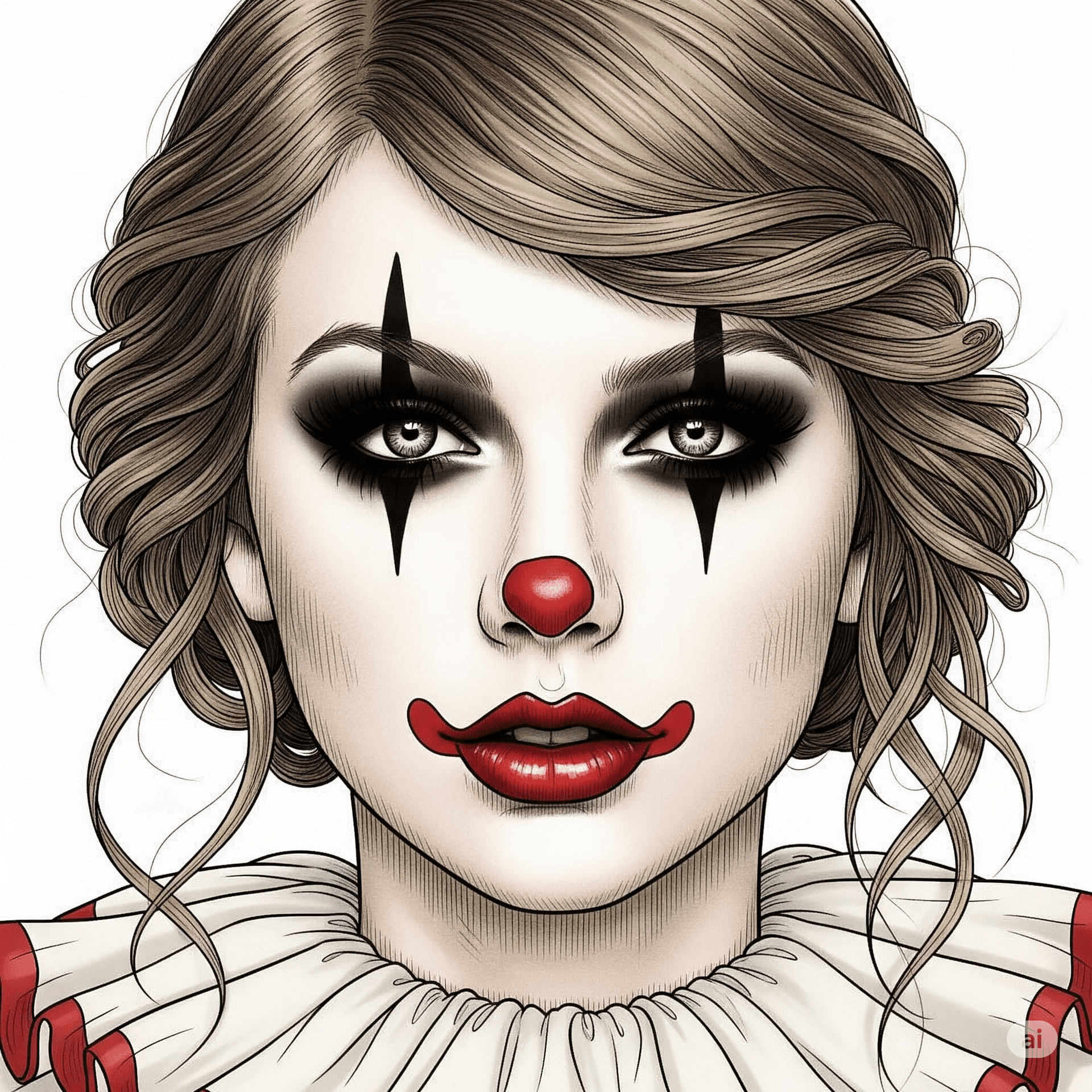 AI generated: A detailed drawing in the style of a vintage illustration, featuring Taylor Swift with a full face o...