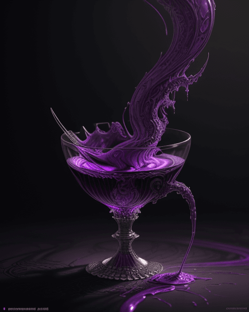 AI generated: cup Venom of codeine, purple liquid in cup glowing, fantasy, dramatic, intricate, elegant, highly de...