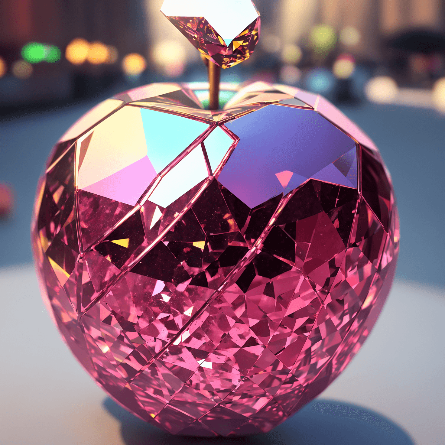 AI generated: Diamond (Apple:1.2), 3d, 8k, global ilumination, cinema light, hdr, quality colors, 8bit, tilt shift...