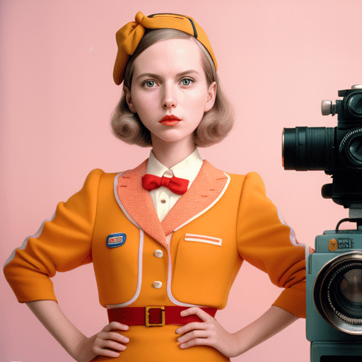 AI generated: wes anderson, girl in retro wear, shoot on mamiya
