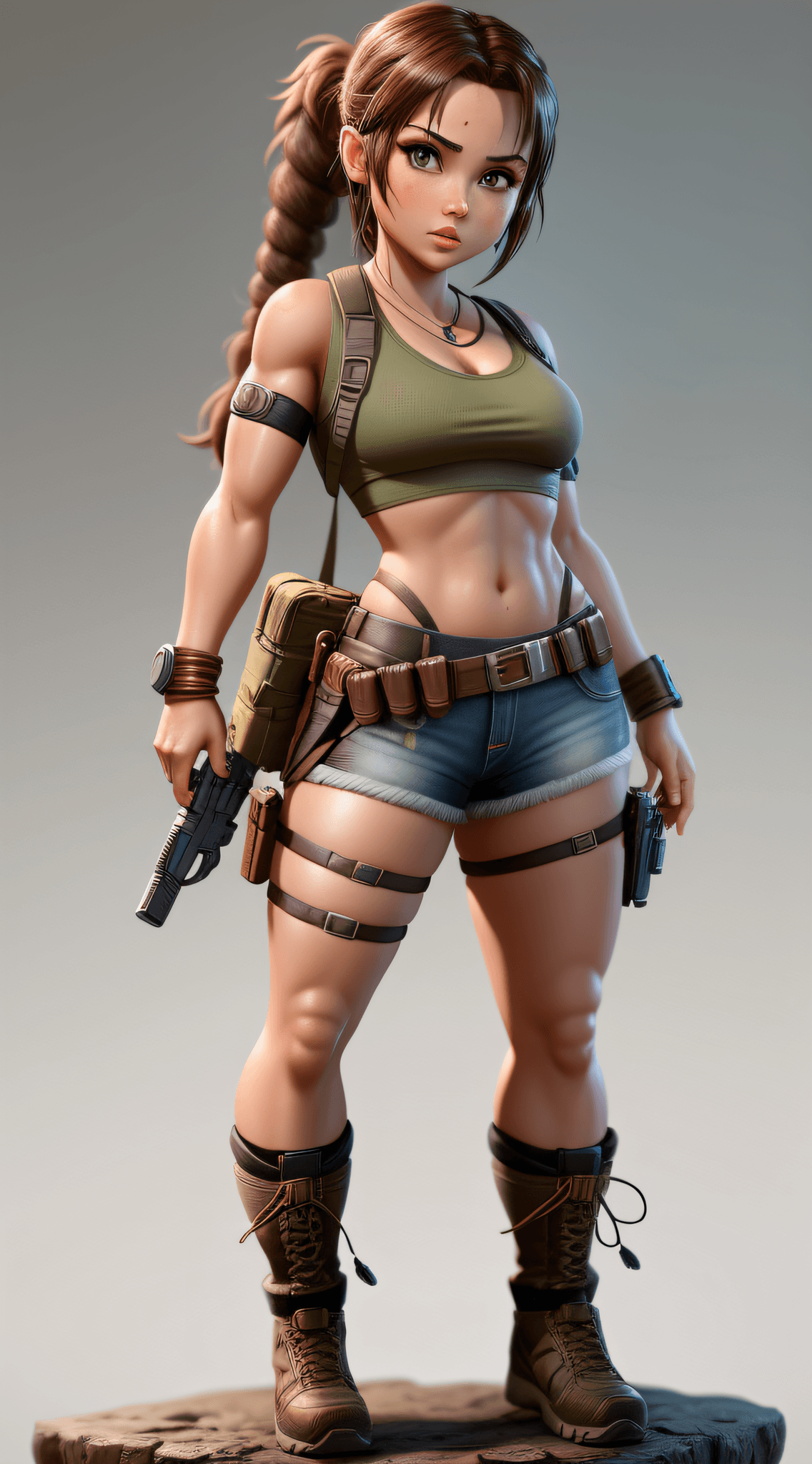 AI generated: cute little lara croft from tomb raider game, chibi, ultra detailed, pixar design, 4k, uhd, studio l...