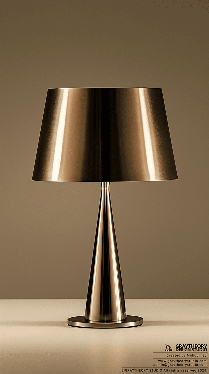 AI generated: studio shot, a sleek table lamp with a metallic finish, modern style, Pentax 645Z and a 55mm lens, s...