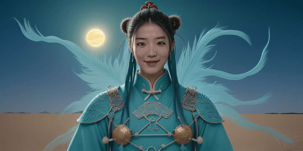 AI generated: Photo of young adult smiling while in high spirit wearing wuxia cultivation high fantasy clothing su...