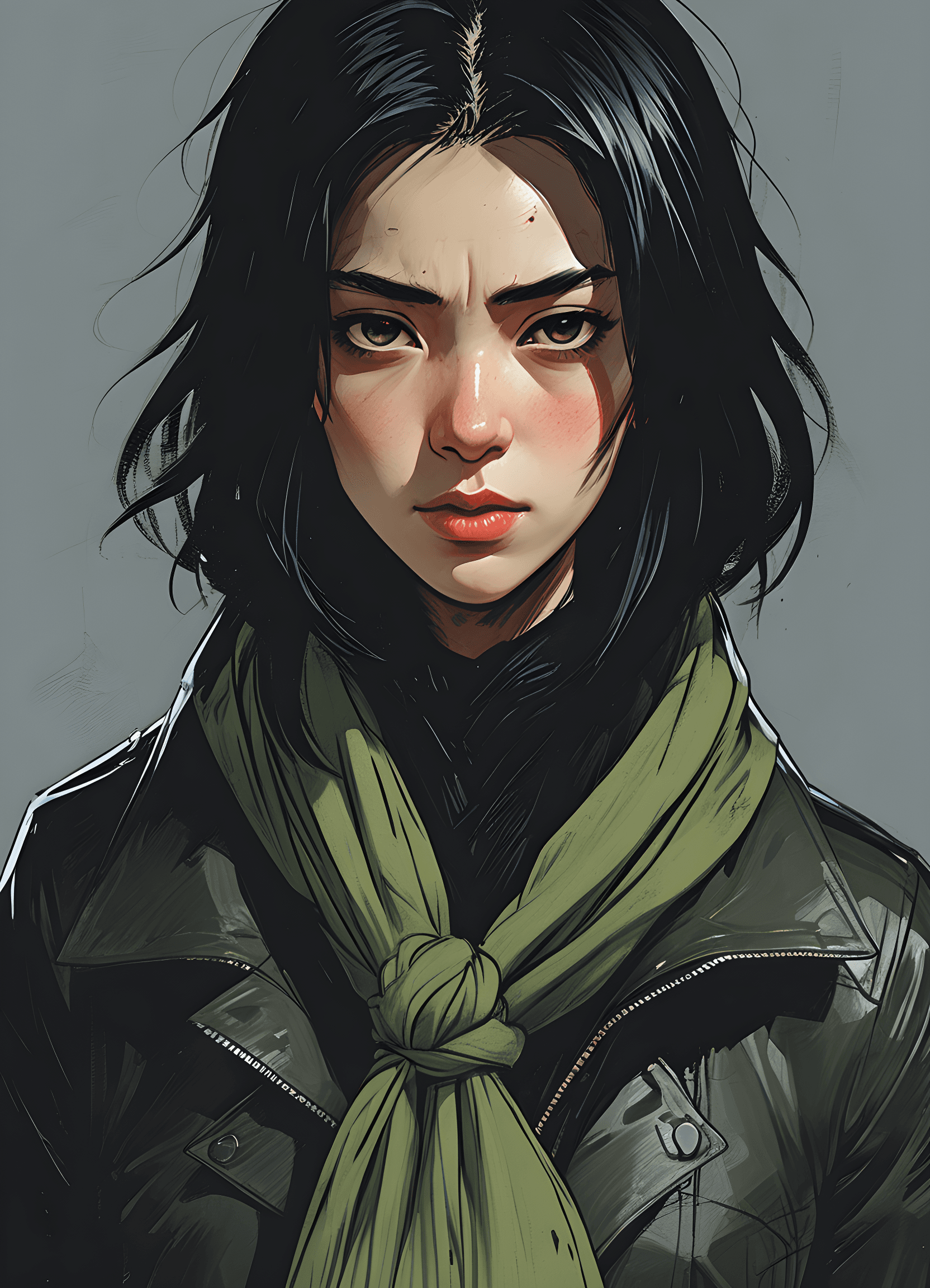 AI generated: a woman with a green scarf around her neck, a character portrait by Sim Sa-jeong, cgsociety, photore...