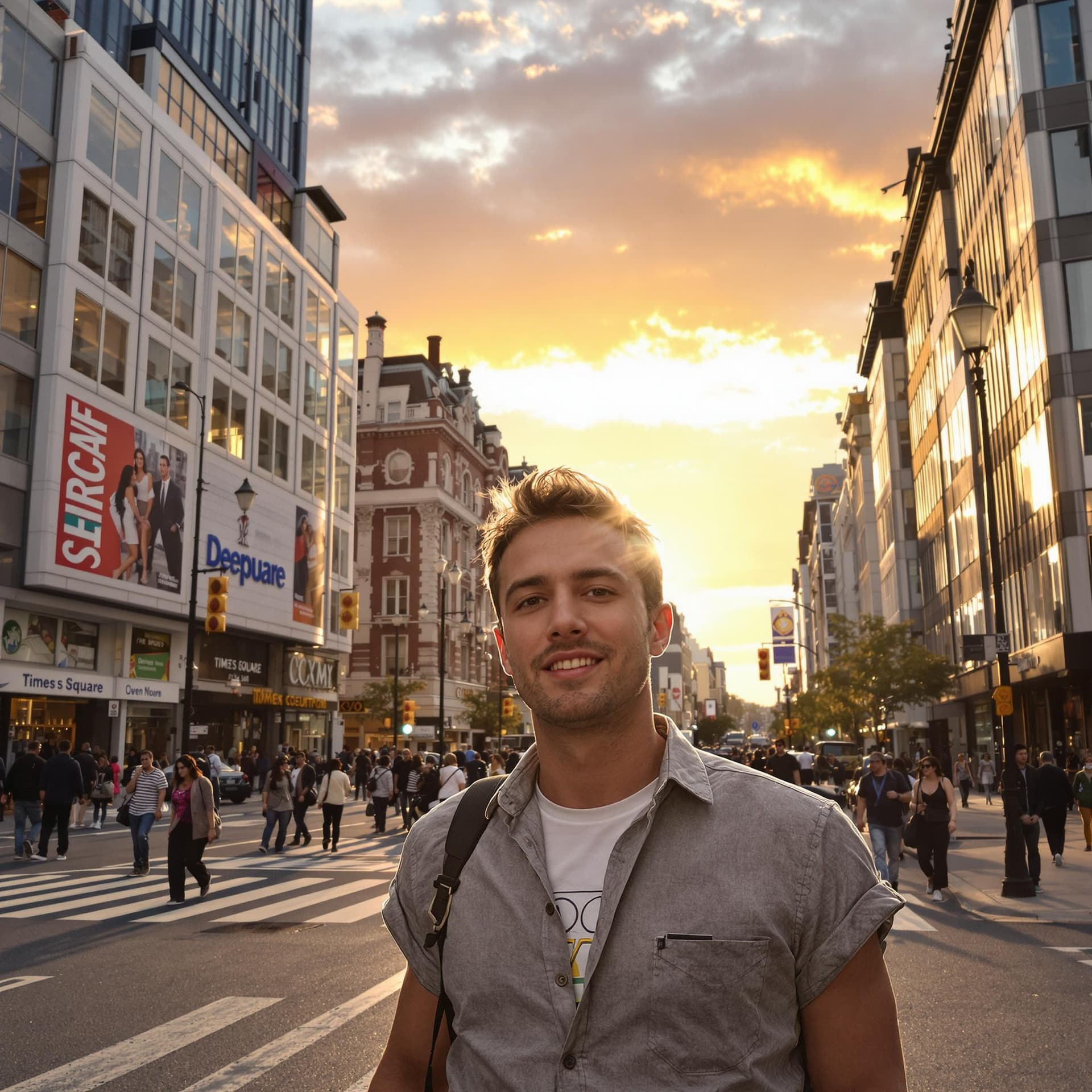 AI generated: hyper realism, high detail, octane render, 8k , some guy with casual dress standing on the new york ...