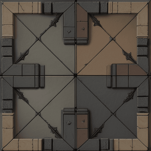 AI generated: topdown picture of the floor of a Dungeon room boargame tile, 4x4 squares, warhammer quest style. gr...