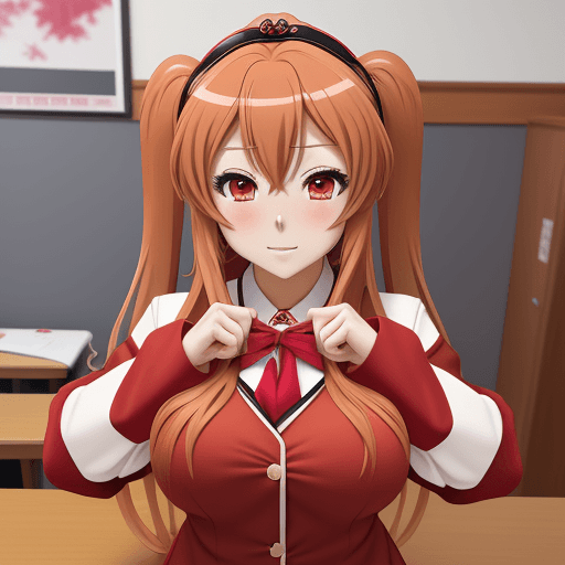 AI generated: Goddess taiga aisaka anime style 4k red school uniform in love nsfw