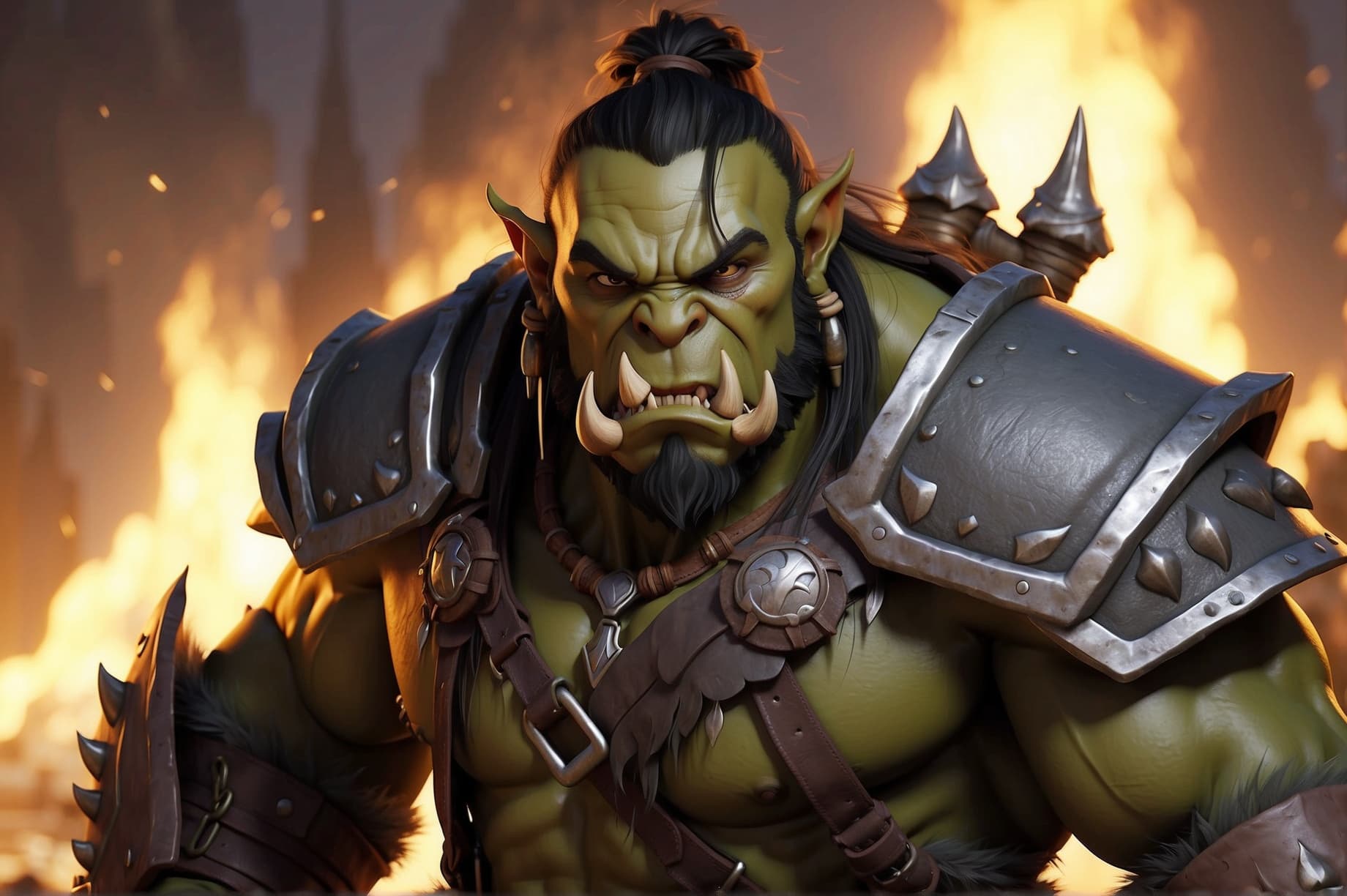 AI generated: "Produce an artistic representation of a fearsome Orc from World of Warcraft. Capture the raw power,...