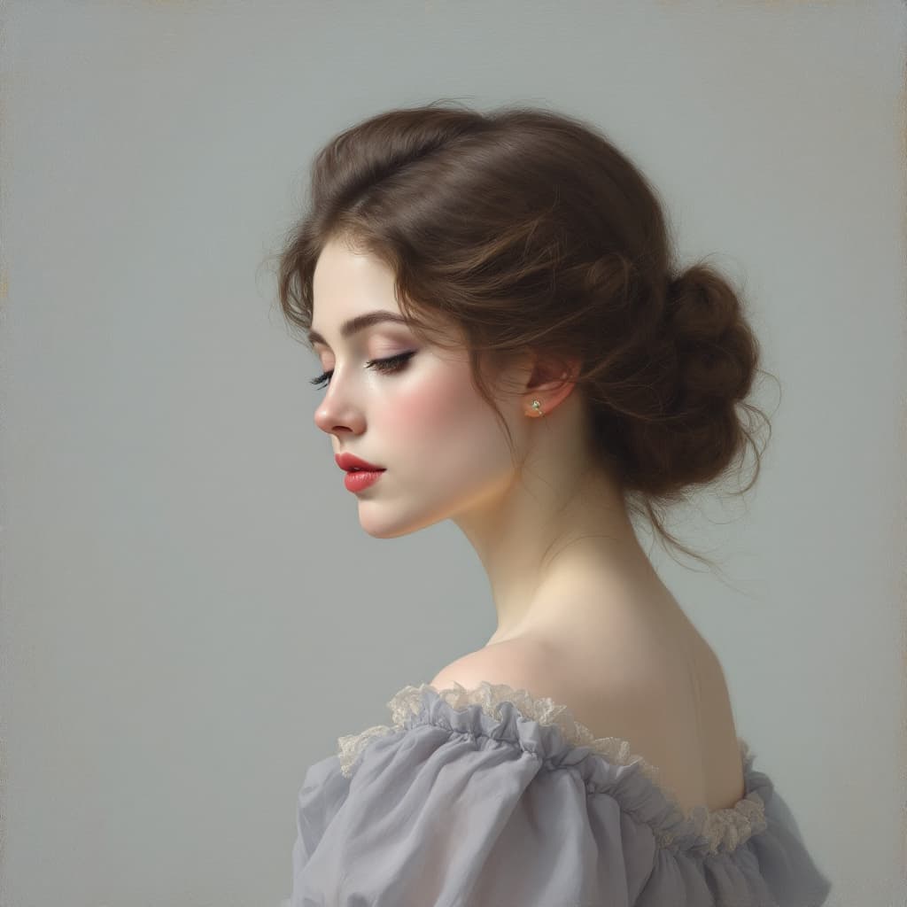 AI generated: The light is soft and diffused, casting gentle shadows and highlighting the details of her face and ...