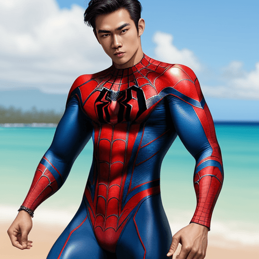 AI generated: hawaiian spiderman,  outfit, male, handsome, 
muscular, attractive,
