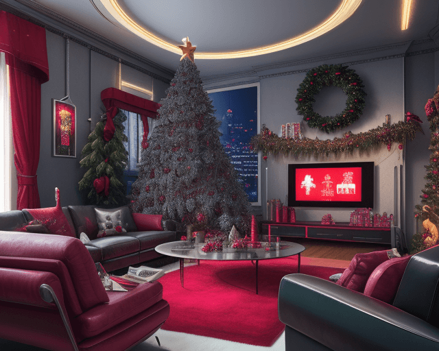 AI generated: Image cyber punk futurism Christmas living room 

