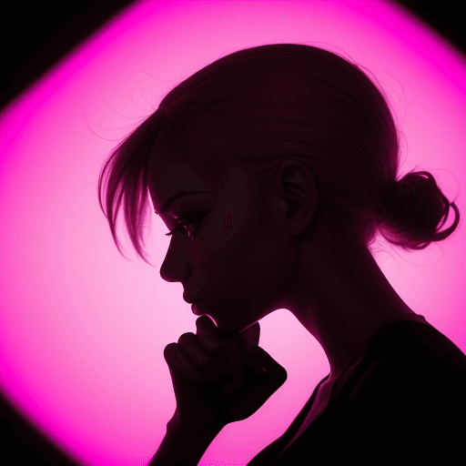 AI generated: photography, portrait of contrast, profile silhouette of a young female, vibrant hot pink backdrop, ...