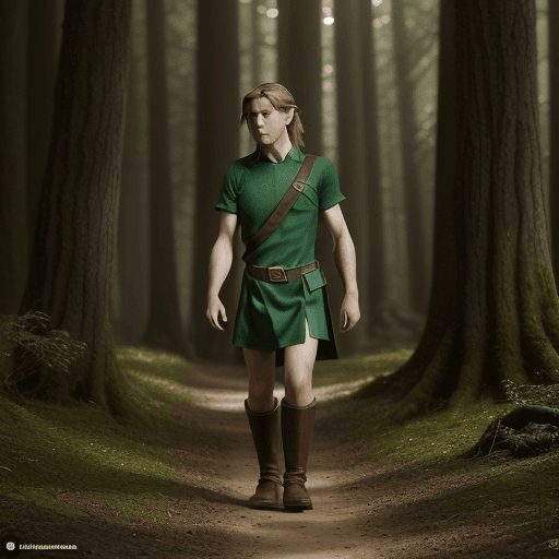 AI generated: (full body shot of link walking in forest, green eyes), (green eyes:1.2), masterpiece art, stunning ...