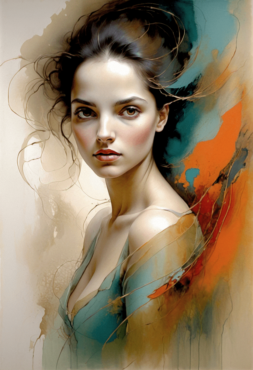 AI generated: A close-up abstract expressionist painting of a young Spanish woman,  energetic brushwork, bold colo...