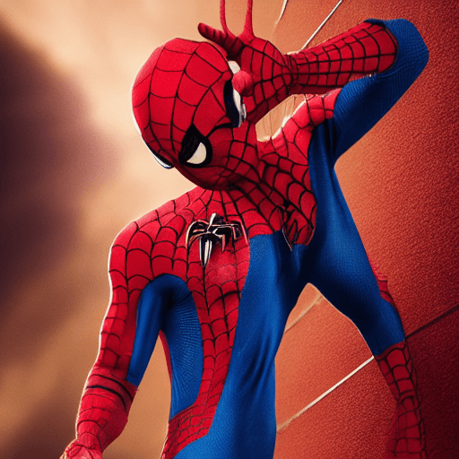 AI generated: cat head anthropomorphic humanoid body, marvel movie poster, spiderman character, red spiderman suit...