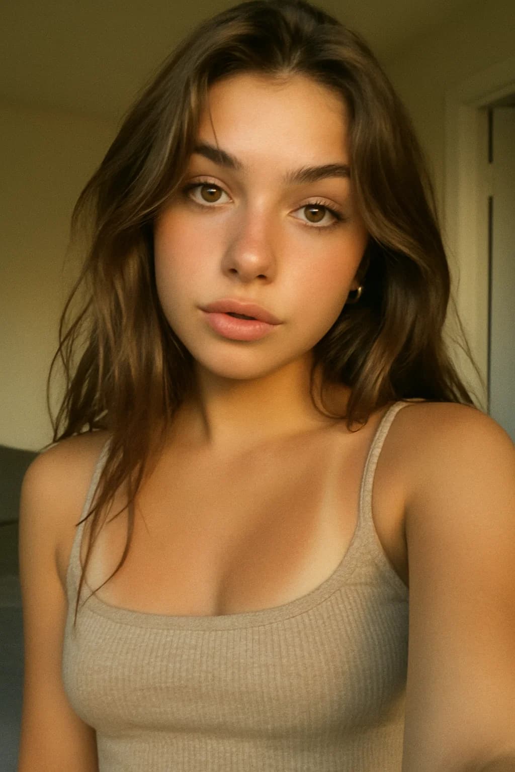 AI generated: An selfie which is slightly blurry but aesthetic like pinterest snap selfie 

Note: of a girl, lat...