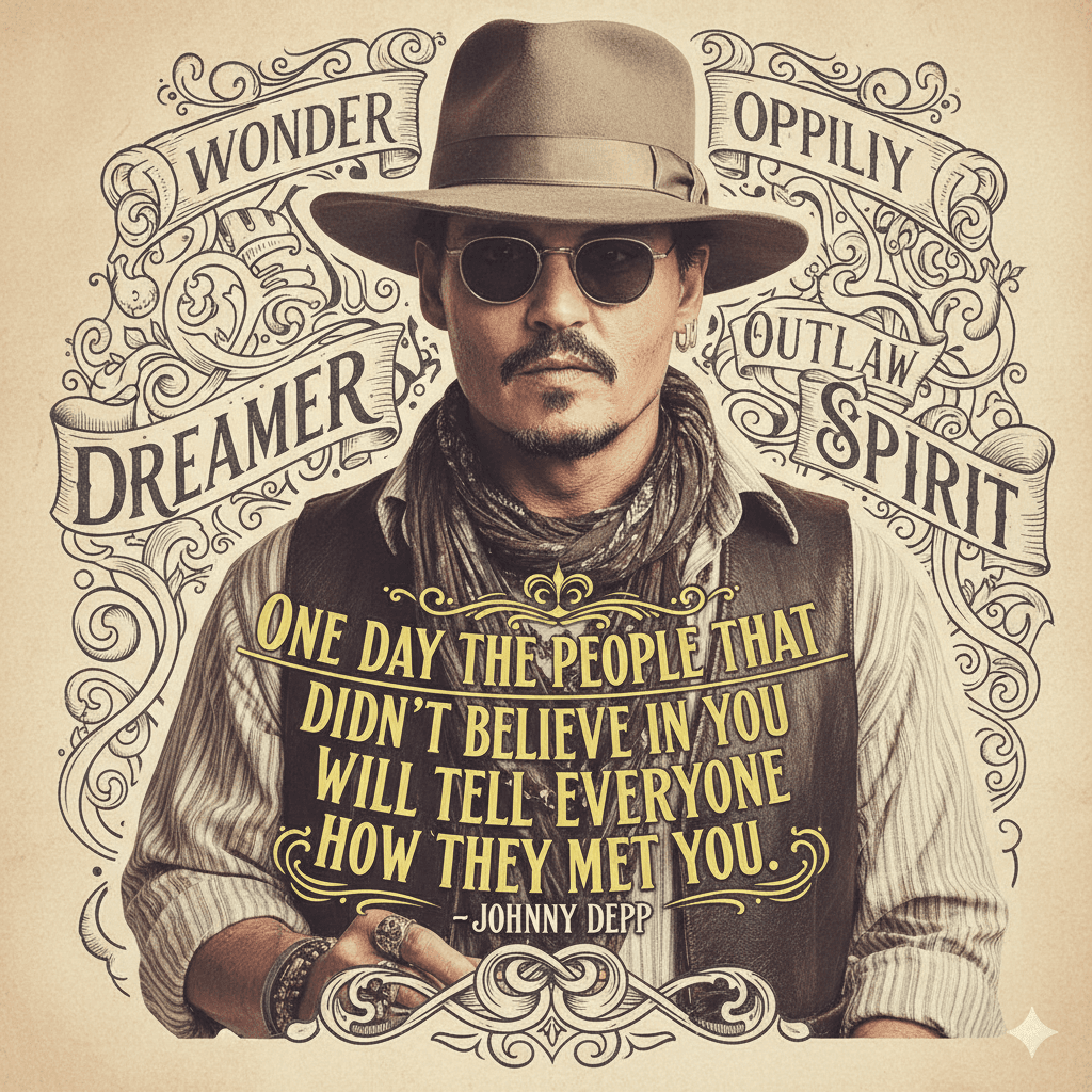AI generated: A captivating photograph of Johnny Depp, showcasing his iconic style with a wide-brimmed hat shading...