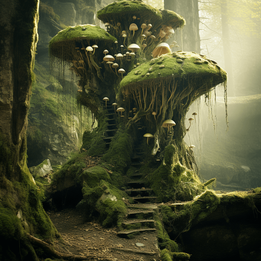 AI generated: green moss in the forest, in the style of matthias grünewald, organic form, kazimierz dąbrowski, sve...