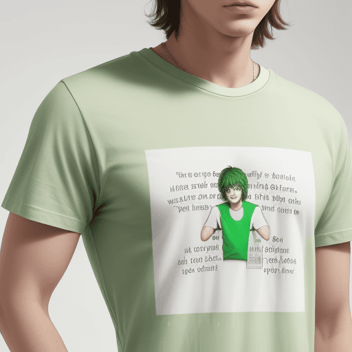 AI generated: a green t-shirt with white song lyrics  on the back. 