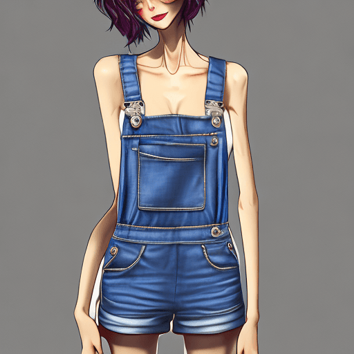AI generated: slim, slender, looking at viewer, overalls, no bra, sideboob, short hair, wavy hair, (masterpiece) ,...