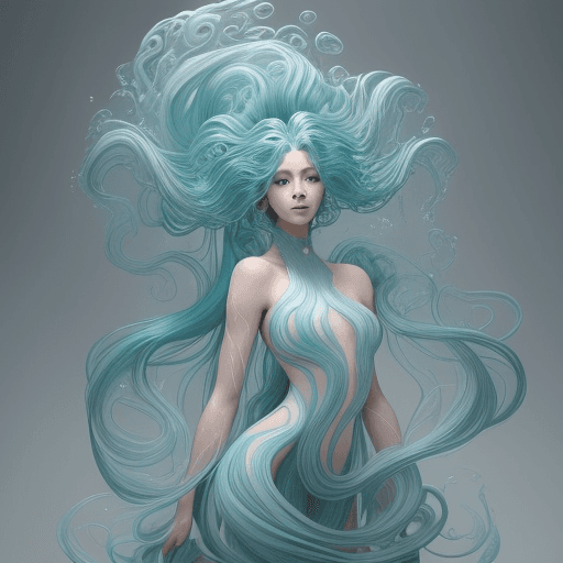 AI generated:  an image of a person with a flowing, sculptural hairstyle and garment that echo the movement of wat...
