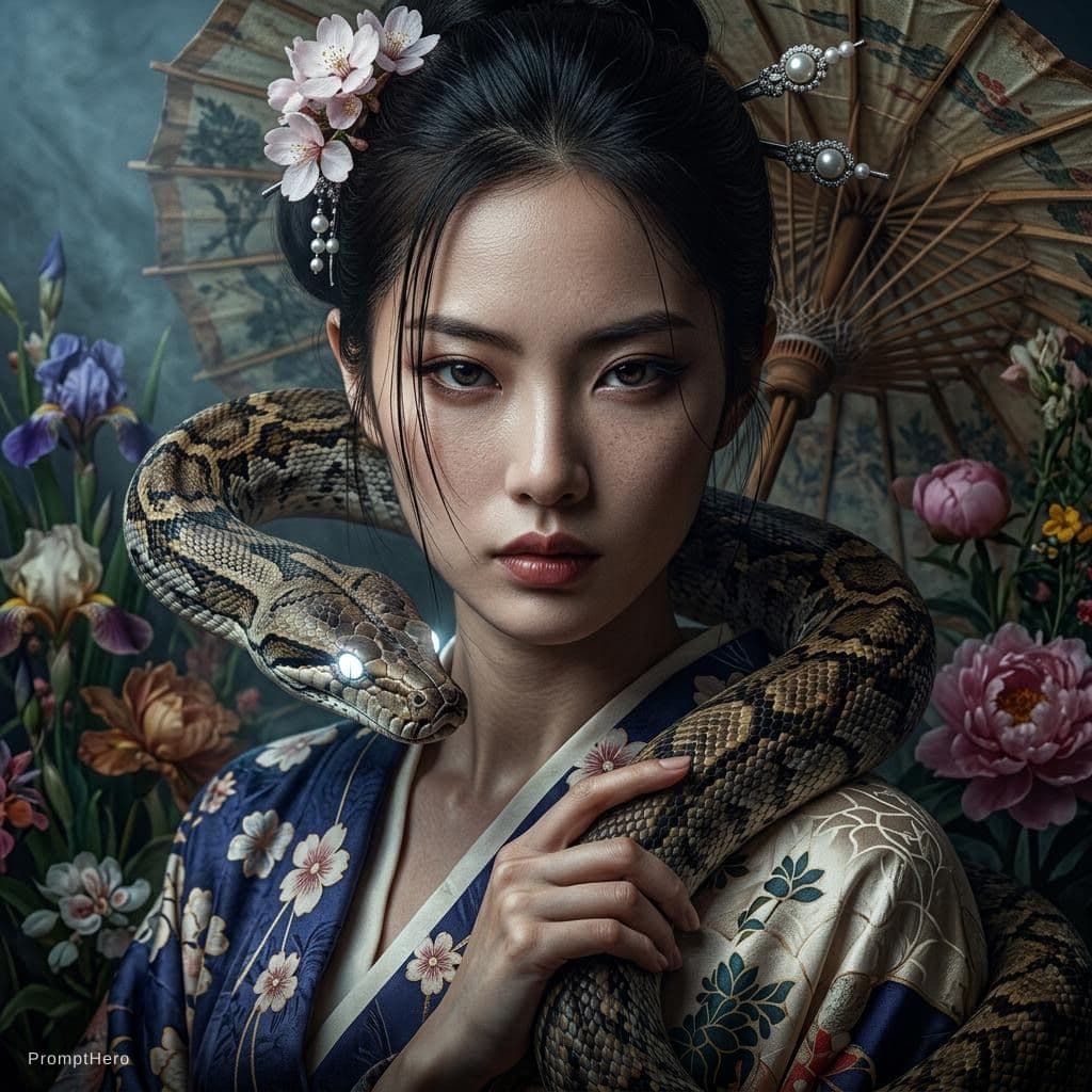 AI generated: MAKE THE IMAGE I HAVE ATTACHED INTO A EPIC HYPERREALISTIC IMAGE ADD A EPIC ANGRY SNAKE WITH A WHITE ...