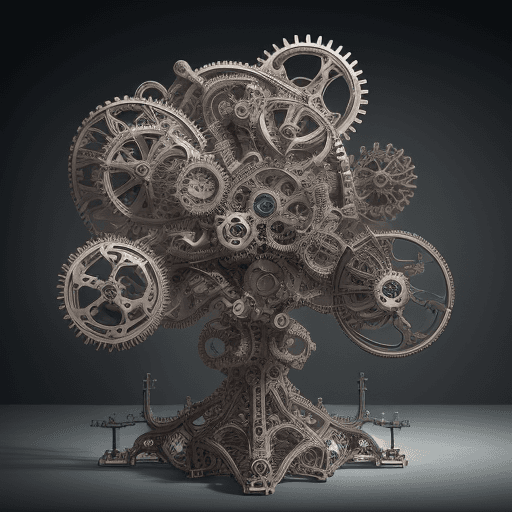AI generated: Automobile inspired structure , meticulously crafted from intricate gears, cogs, and mechanical part...