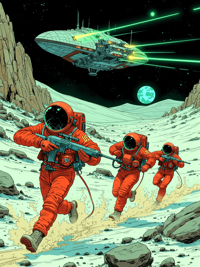 AI generated: A dark, gritty comic-style illustration, rich with hand-drawn textures, heavy inking, and a worn, we...