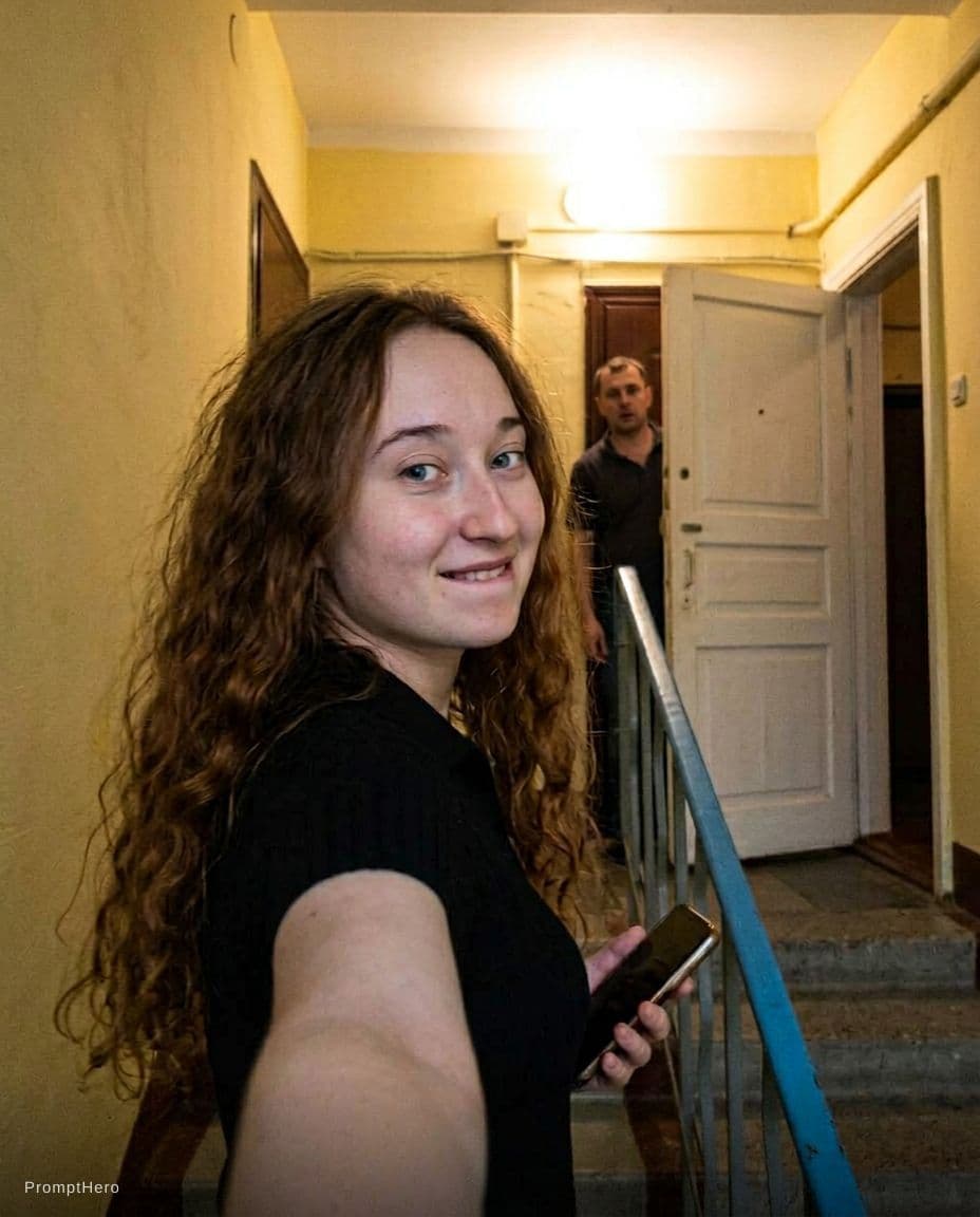 AI generated: Candid very poor quality amateur poor quality selphie POV selfie, taken by the girl herself on a sma...