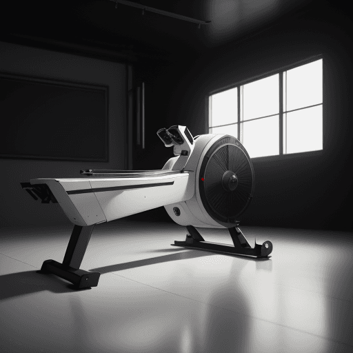 AI generated: rowing machine, design, Industrial Design, white color, minimalistic, future, realism, photorealis, ...