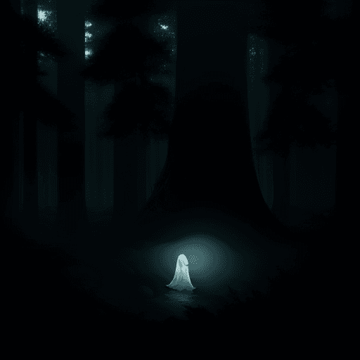 AI generated: ghosts in a dark forest by the sea photorealistic