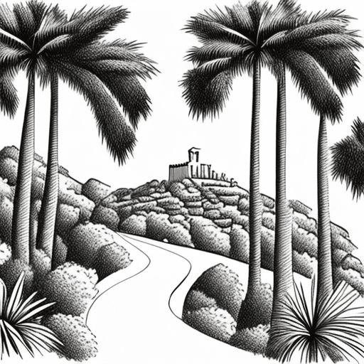 AI generated: A simple sketched line drawing graphic to be used on a wedding invitation picturing a Mallorcan vill...