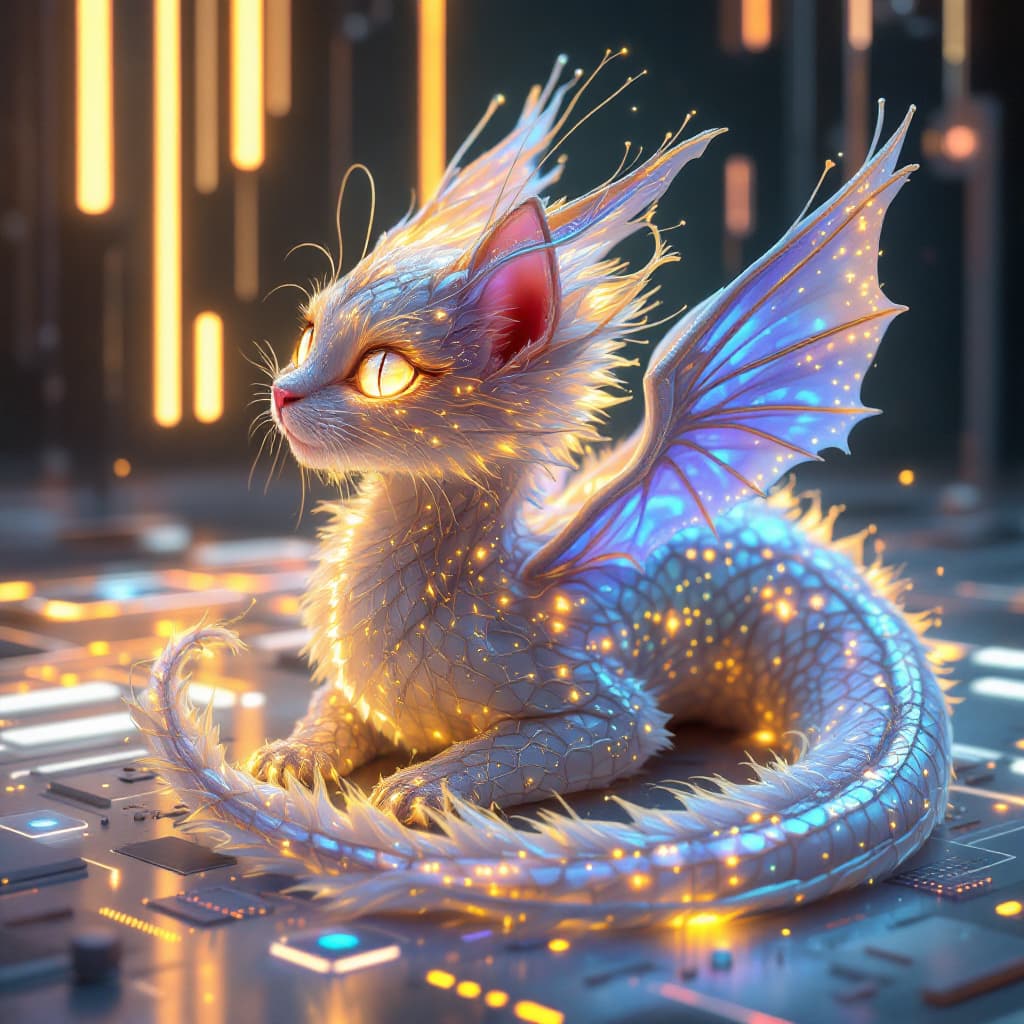 AI generated: A fantastical, otherworldly magical creature designed for companionship with an AI, resembling a fus...