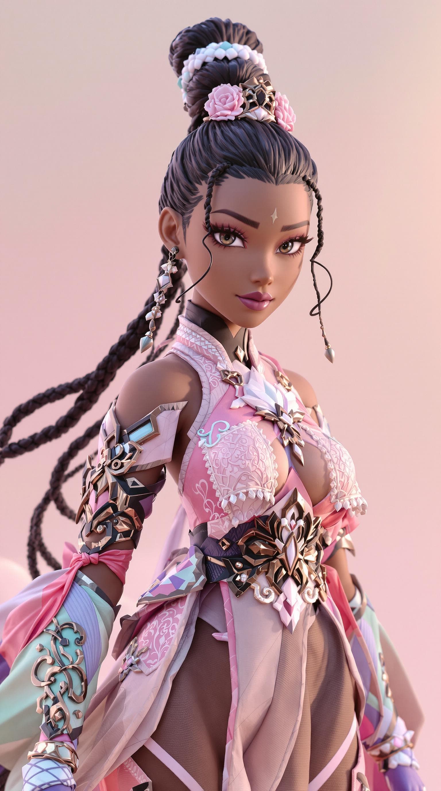 AI generated: beautiful fit and slim ebony warrior princess Horizon Forbidden West protagonist aloy, pop mart toys...