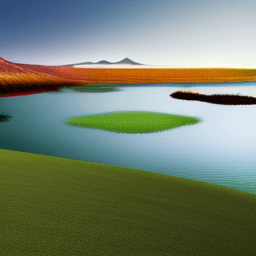 AI generated: Hi resolution photography, lake in a full of vegetation landscape with animals in Mars.