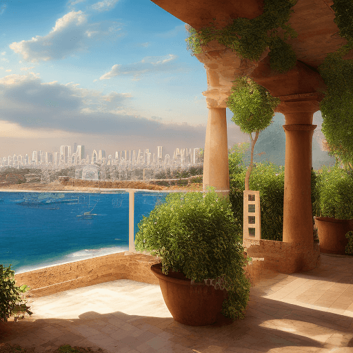 AI generated: Realistic eye-level outdoor photo of a general view of the city of Beirut in the Phoenician era, wit...