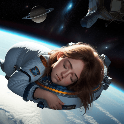 AI generated: woman sleeping in space