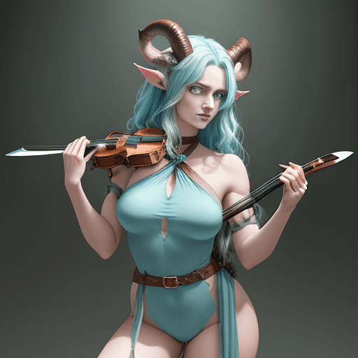 AI generated: Create an image of a tall female satyr warlock with hazel hair, short curled horns, heterochromia in...