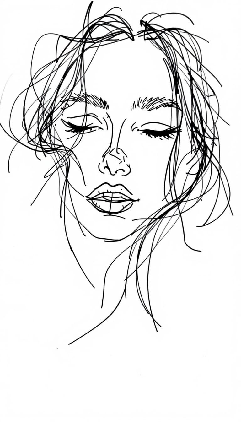 AI generated: sketch of a woman, delicate, very basic line drawing, minimal, abstract --chaos 25 --ar 1:2 --person...