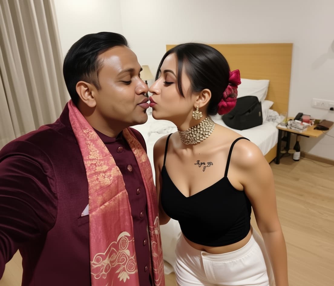 AI generated: they smooch each other, change dress to top and shorts