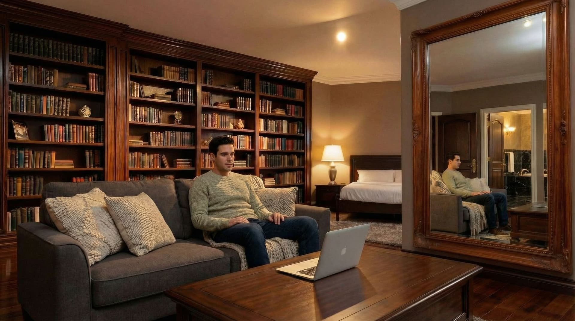 AI generated: Change the windows for the large bookshelf.
