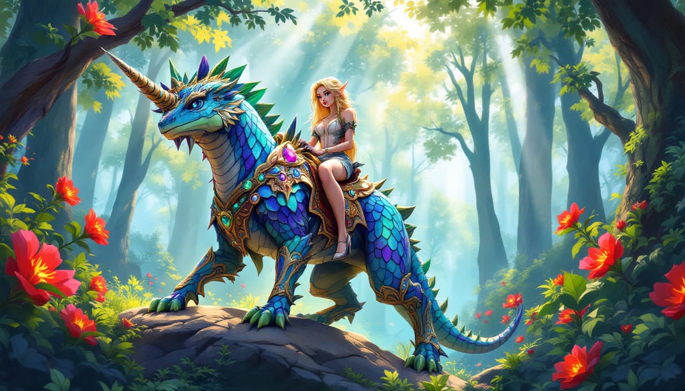 AI generated: Image is a comic  anime cartoon, vibrant digital artwork featuring a fantastical  Bi-pedal Unicorn c...