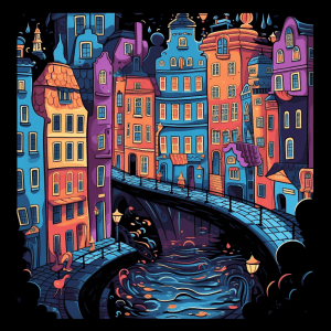 AI generated: A captivating cityscape painting, architectural details, bustling streets, vector, tshirt illustrati...