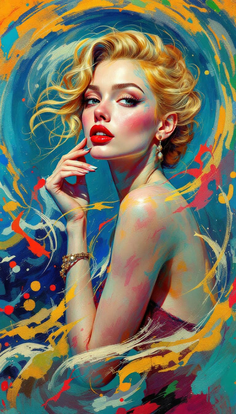 AI generated: A captivating depiction of a pin-up woman, inspired by the artistic style of Vincent Van Gogh. Rende...