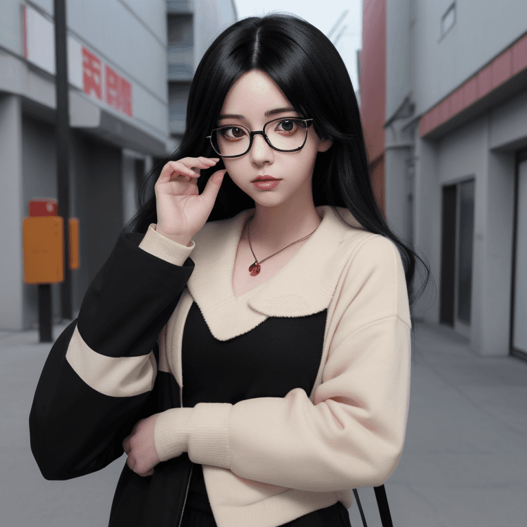 AI generated: Anime key visual of a girl with black hair and glasses, official media, trending on pixiv