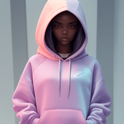 AI generated: Girl wearing hoodie, Hoodie design, Balenciaga hoodie, Nike hoodie style, reflective color, streetwe...