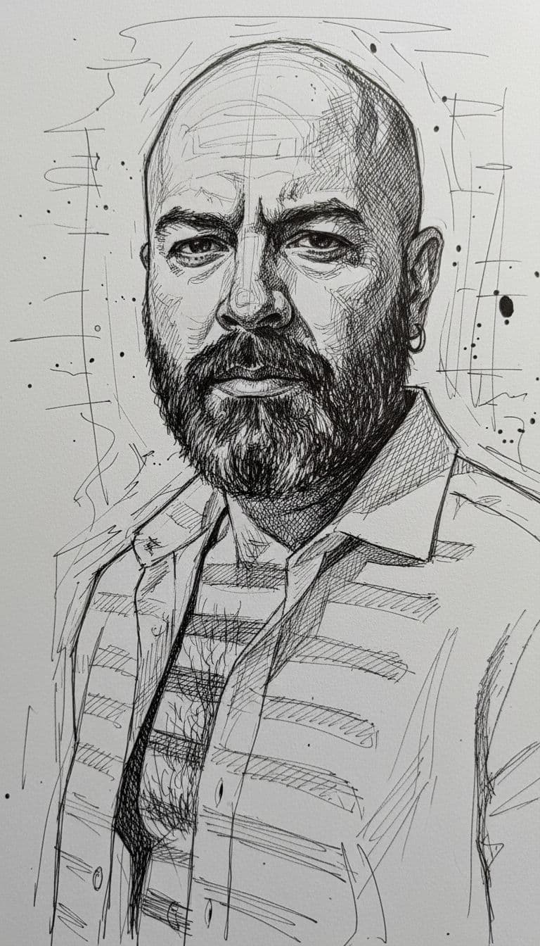 AI generated: sketch of a man's face, expressive line-work --chaos 75 --ar 1:2 --sref 1254094239 --profile ooro6tr...